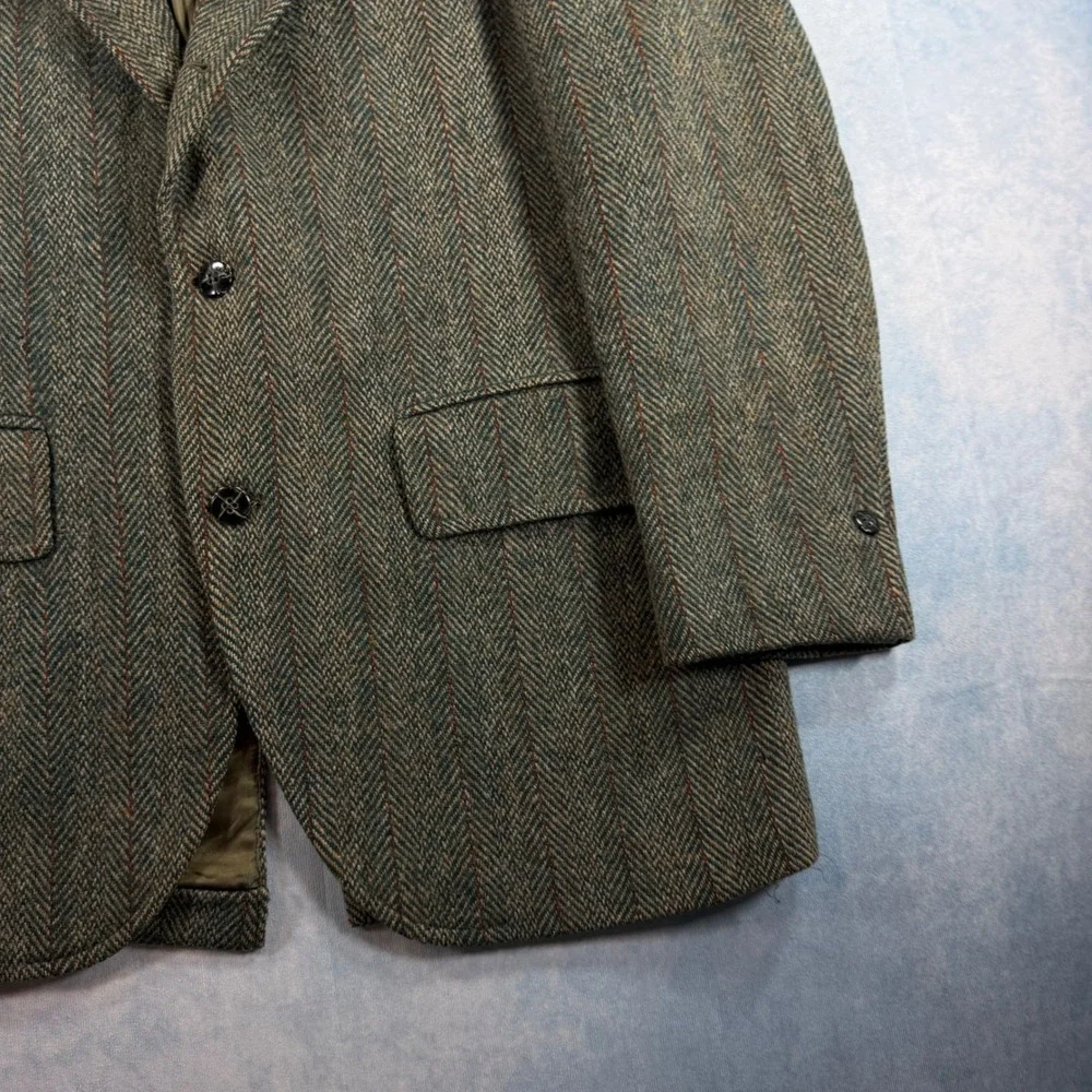Palm Beach Harris Tweed Blazer Mens Brown Good Herringbone Wool Sport Coat